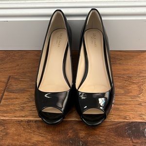 Cole Haan - peep toe patent leather wedge